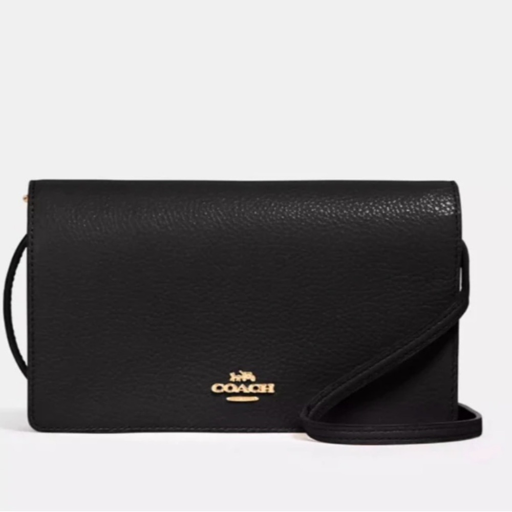 Coach Black Leather Crossbody Bag with Gold Accents
